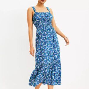 LOFT Floral Shirred Flounce Maxi Dress Size Medium